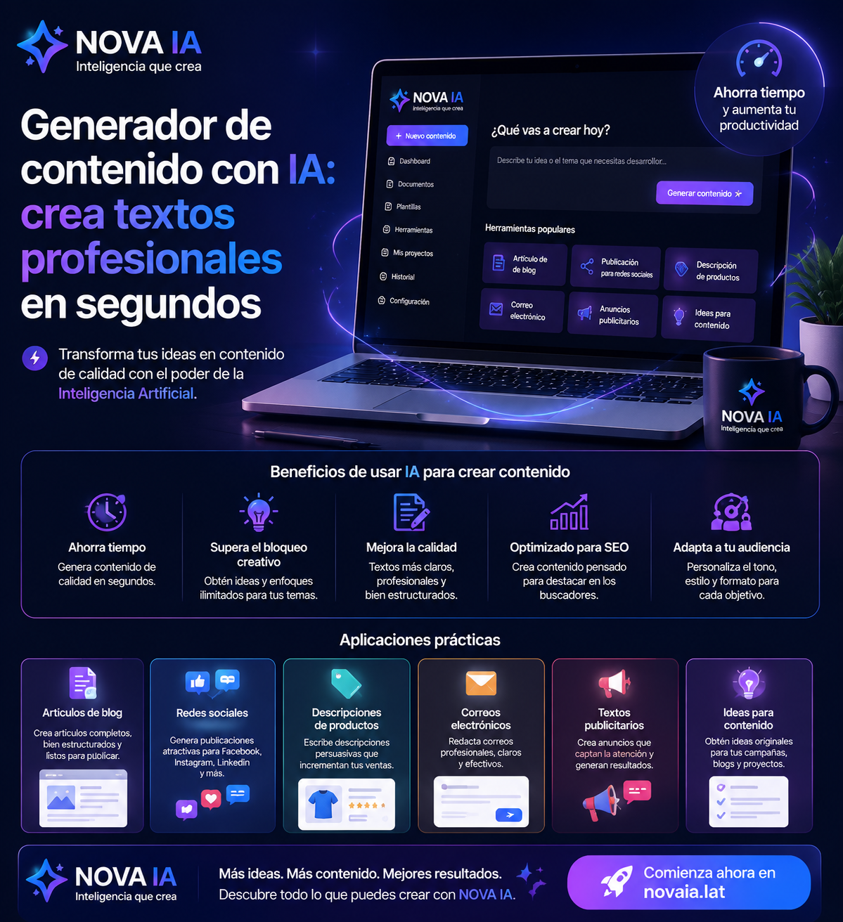 Generador de contenido con IA: crea textos profesionales en segundos